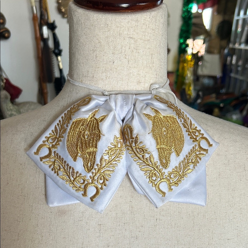 White And Gold Equestrian Bow Tie